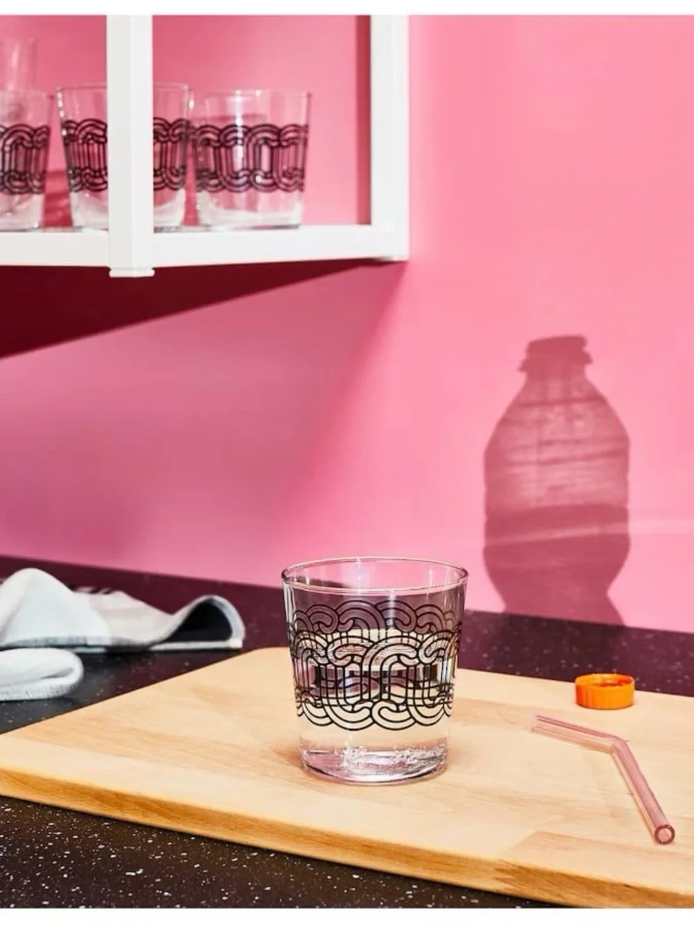 IKEA SOTRONN Drinking Glasses 10 oz Set of 4 Clear Glass Black Patterned New